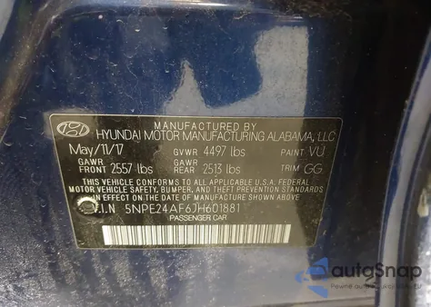 2018 Hyundai Sonata Se z USA, uszkodzony, nr VIN 5NPE24AF6JH601881